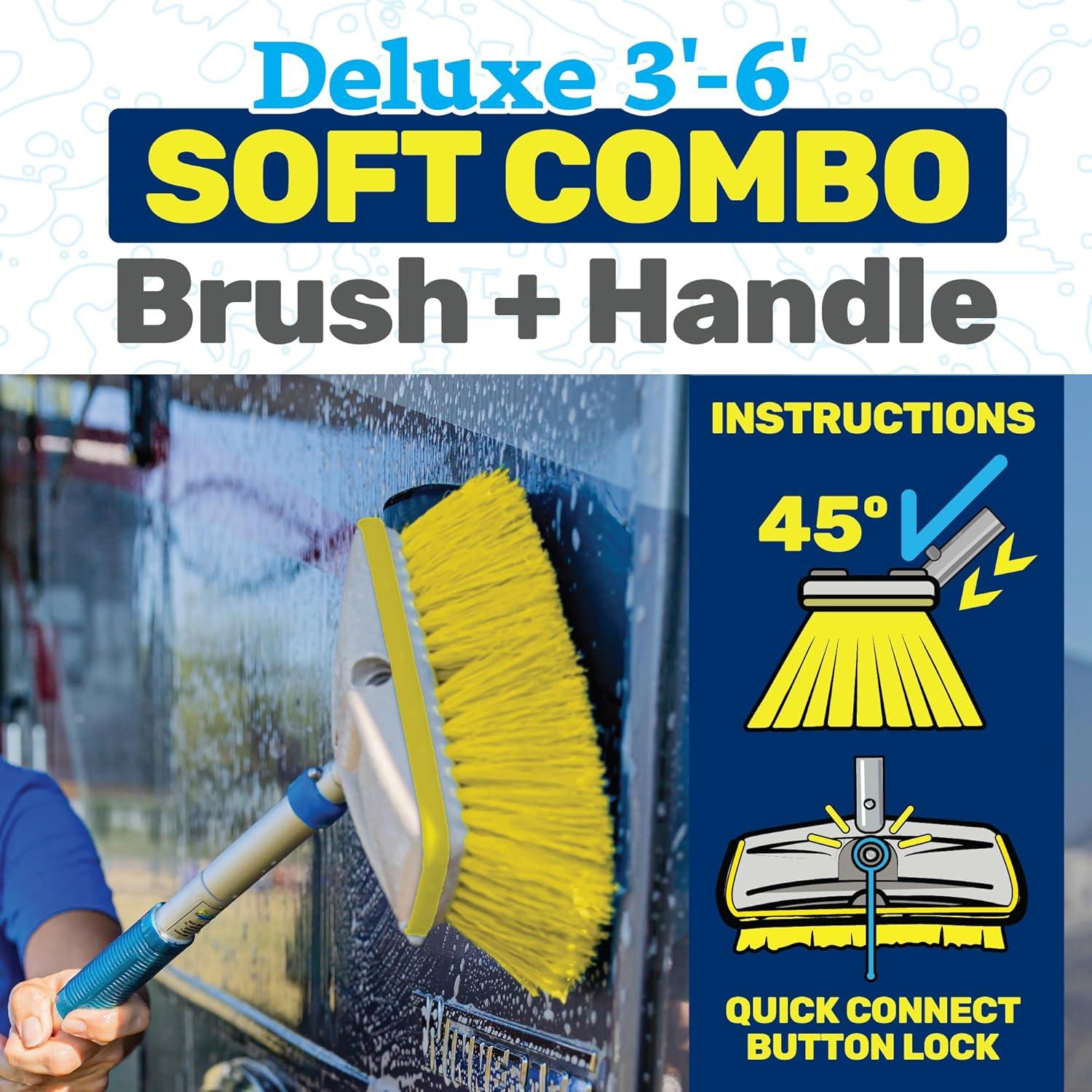 image:imageSTAR BRITE Deluxe Telescoping Deck Brush Kit Extendable AircraftGrade Aluminum Handle Soft or Medium Bristles Floats if Dropped Ergonomic Design MultiSurface CleaningYellow Soft