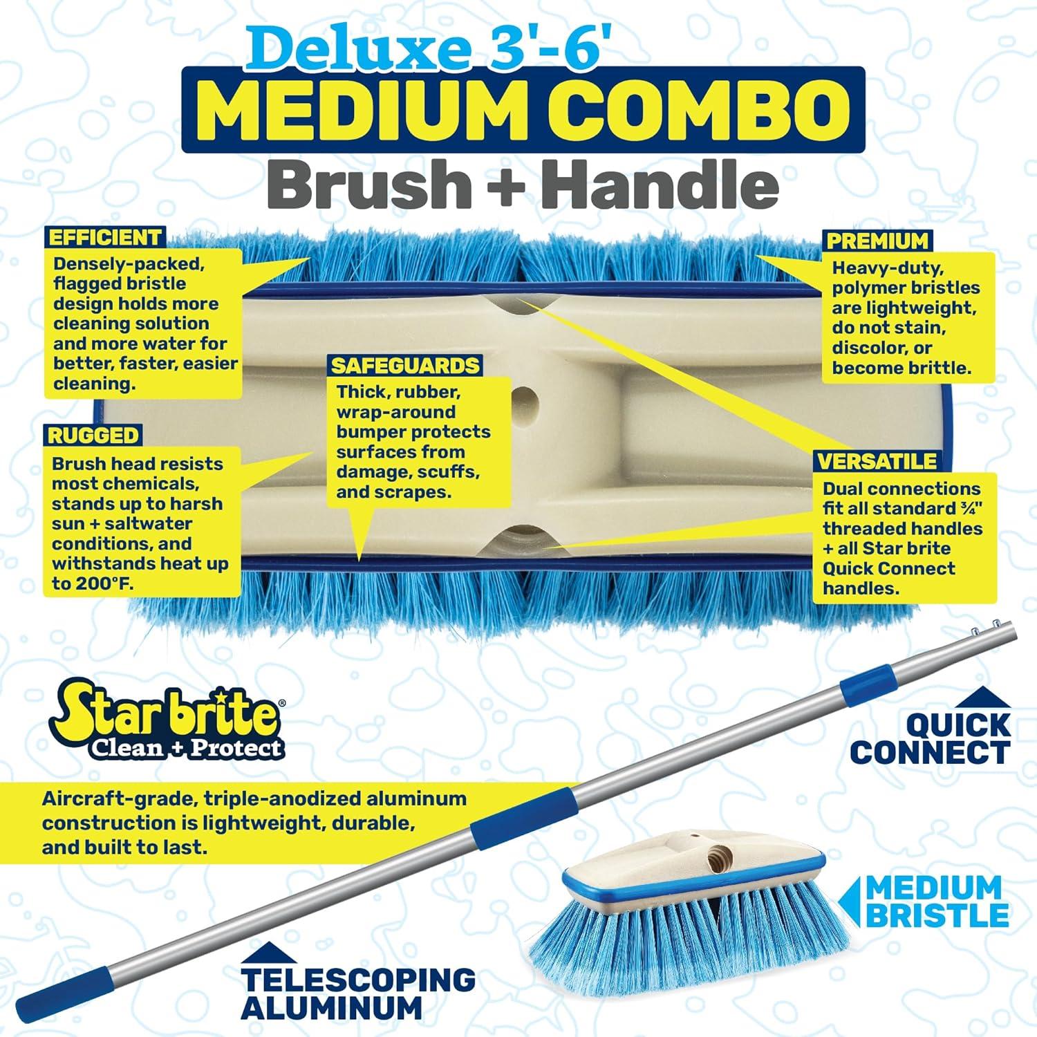 image:imageSTAR BRITE Deluxe Telescoping Deck Brush Kit Extendable AircraftGrade Aluminum Handle Soft or Medium Bristles Floats if Dropped Ergonomic Design MultiSurface CleaningBlue Medium
