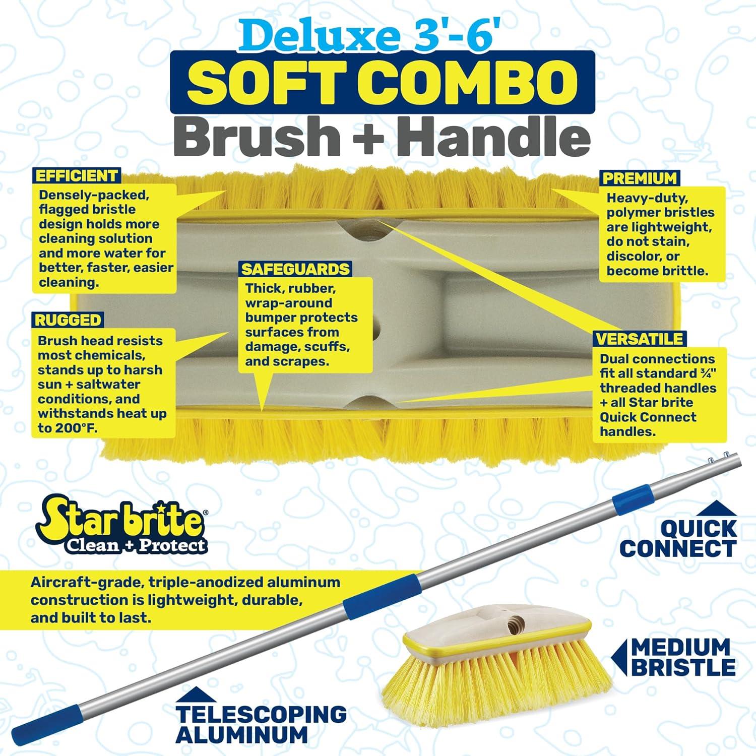 image:imageSTAR BRITE Deluxe Telescoping Deck Brush Kit Extendable AircraftGrade Aluminum Handle Soft or Medium Bristles Floats if Dropped Ergonomic Design MultiSurface CleaningYellow Soft