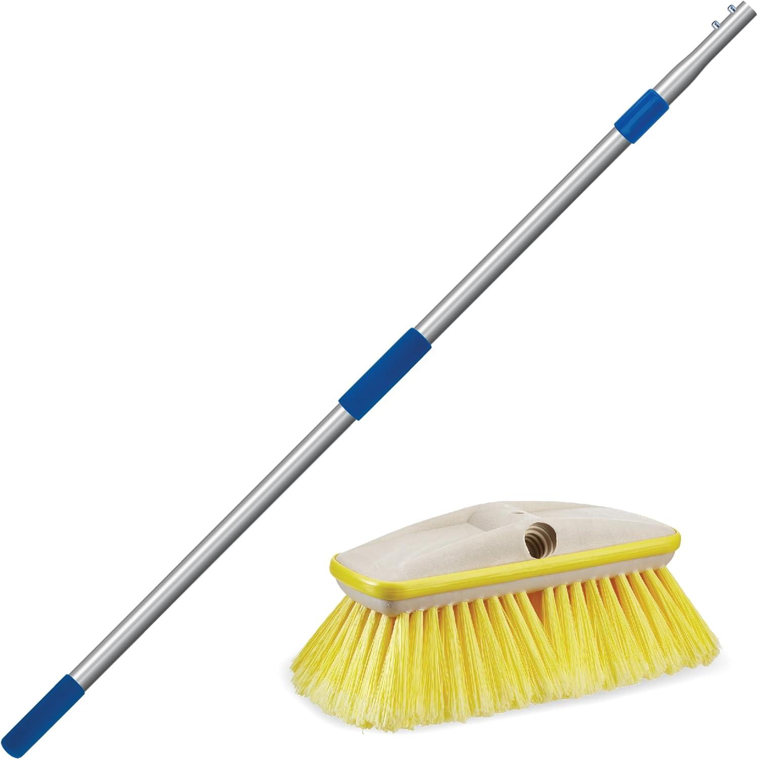 image:imageSTAR BRITE Deluxe Telescoping Deck Brush Kit Extendable AircraftGrade Aluminum Handle Soft or Medium Bristles Floats if Dropped Ergonomic Design MultiSurface CleaningYellow Soft