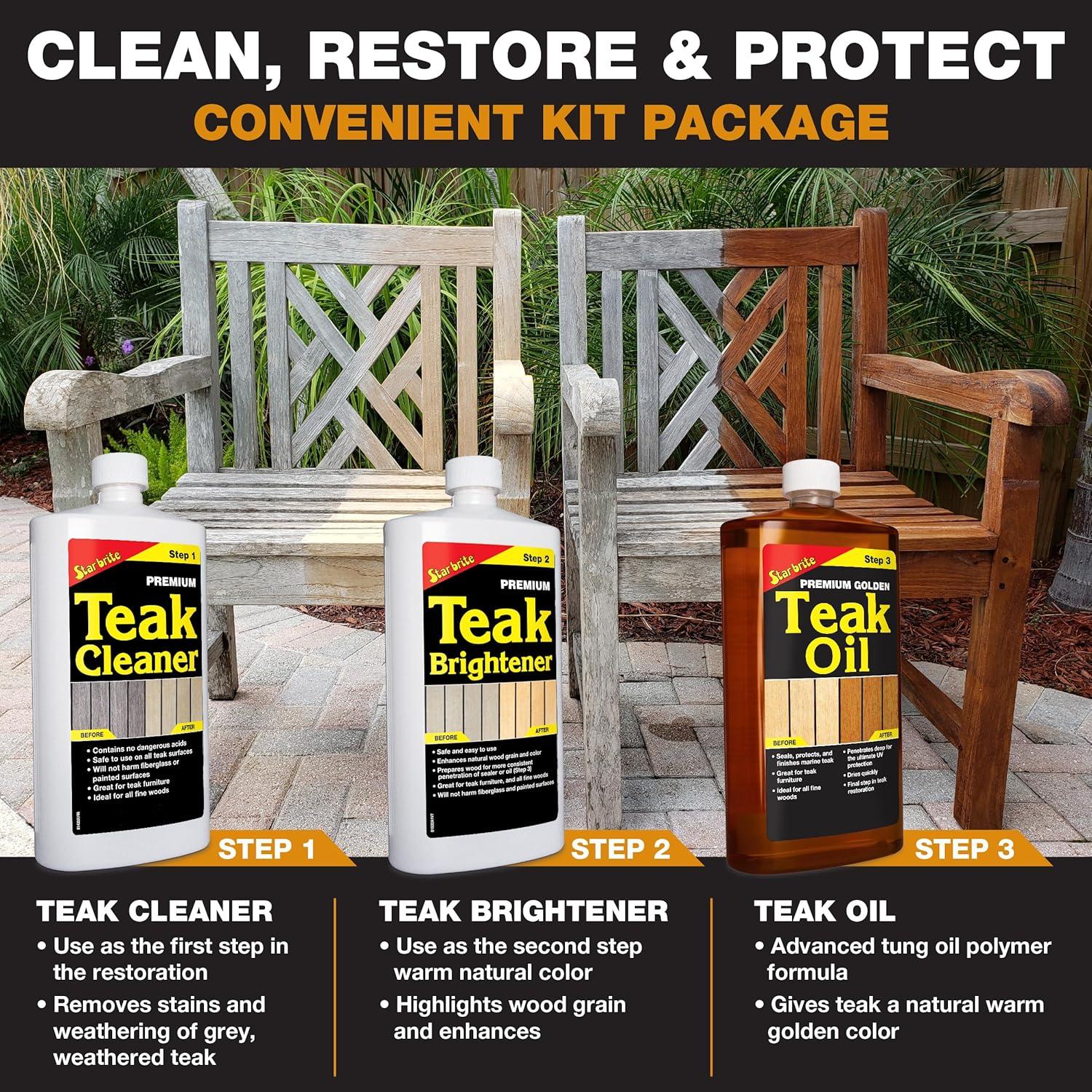image:imageSTAR BRITE Teak Care 3 Step Kit Teak Cleaner Teak Brightener Teak Oil 16 OZ 08121616 OZ Kit