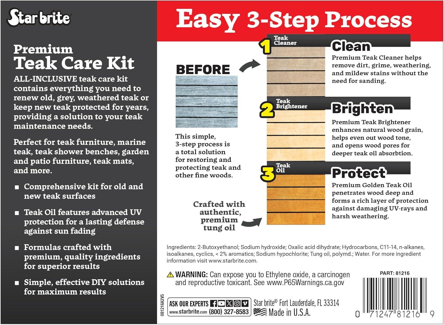 image:imageSTAR BRITE Teak Care 3 Step Kit Teak Cleaner Teak Brightener Teak Oil 16 OZ 08121616 OZ Kit