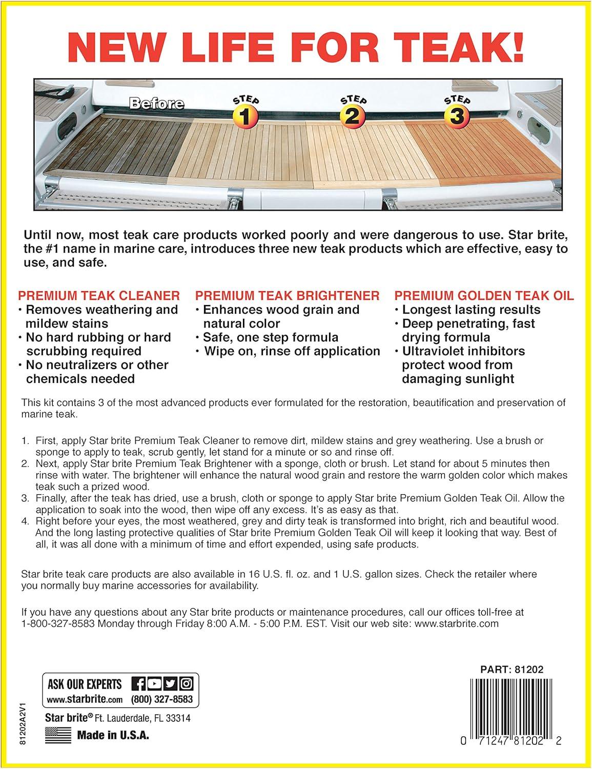 image:imageSTAR BRITE Teak Care 3 Step Kit Teak Cleaner Teak Brightener Teak Oil 16 OZ 08121632 OZ Kit