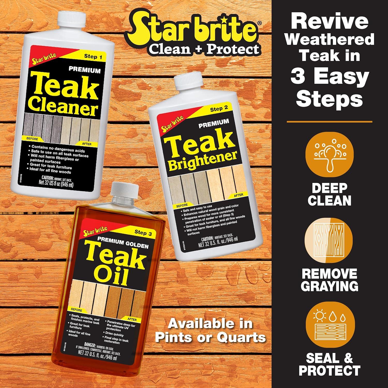 image:imageSTAR BRITE Teak Care 3 Step Kit Teak Cleaner Teak Brightener Teak Oil 16 OZ 08121632 OZ Kit