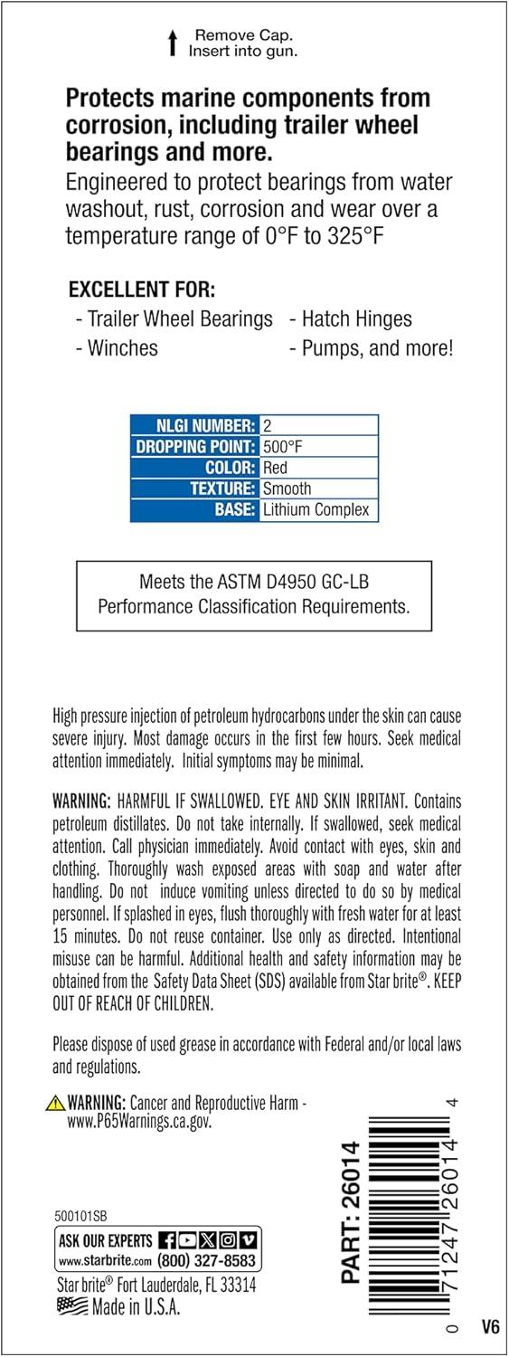 image:imageSTAR BRITE Trailer Wheel Bearing Grease NLG2 Advanced MarineGrade Protection Against Rust Corrosion amp Water Washout14 OZ Cartridge