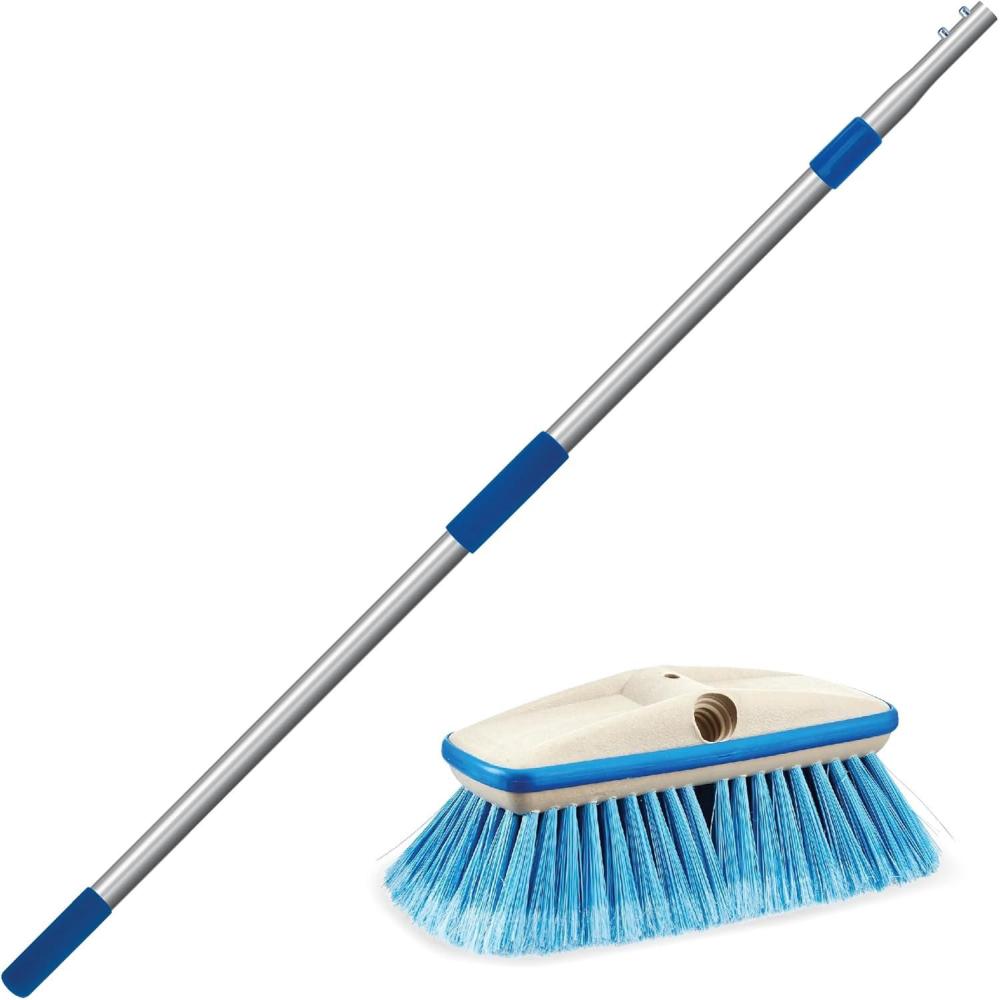 image:imageSTAR BRITE Deluxe Telescoping Deck Brush Kit Extendable AircraftGrade Aluminum Handle Soft or Medium Bristles Floats if Dropped Ergonomic Design MultiSurface CleaningBlue Medium