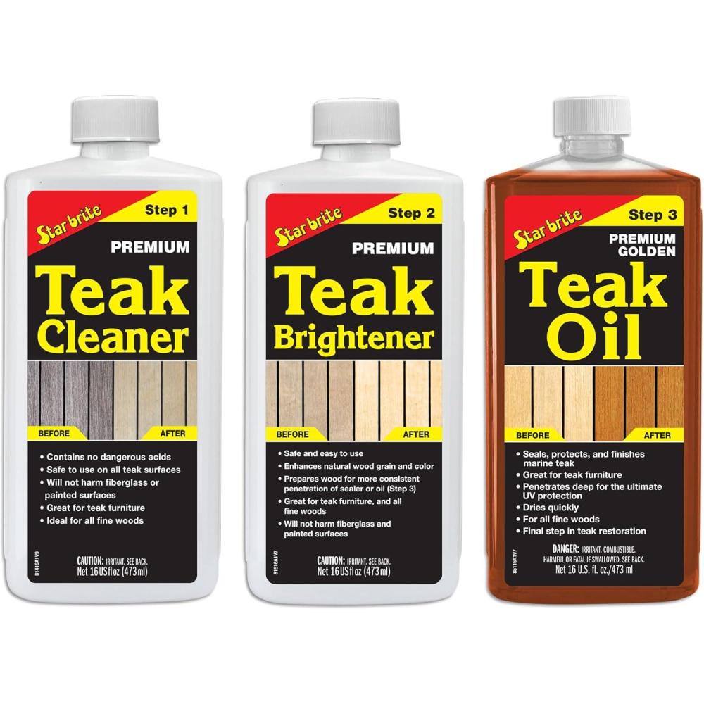 image:imageSTAR BRITE Teak Care 3 Step Kit Teak Cleaner Teak Brightener Teak Oil 16 OZ 08121616 OZ Kit