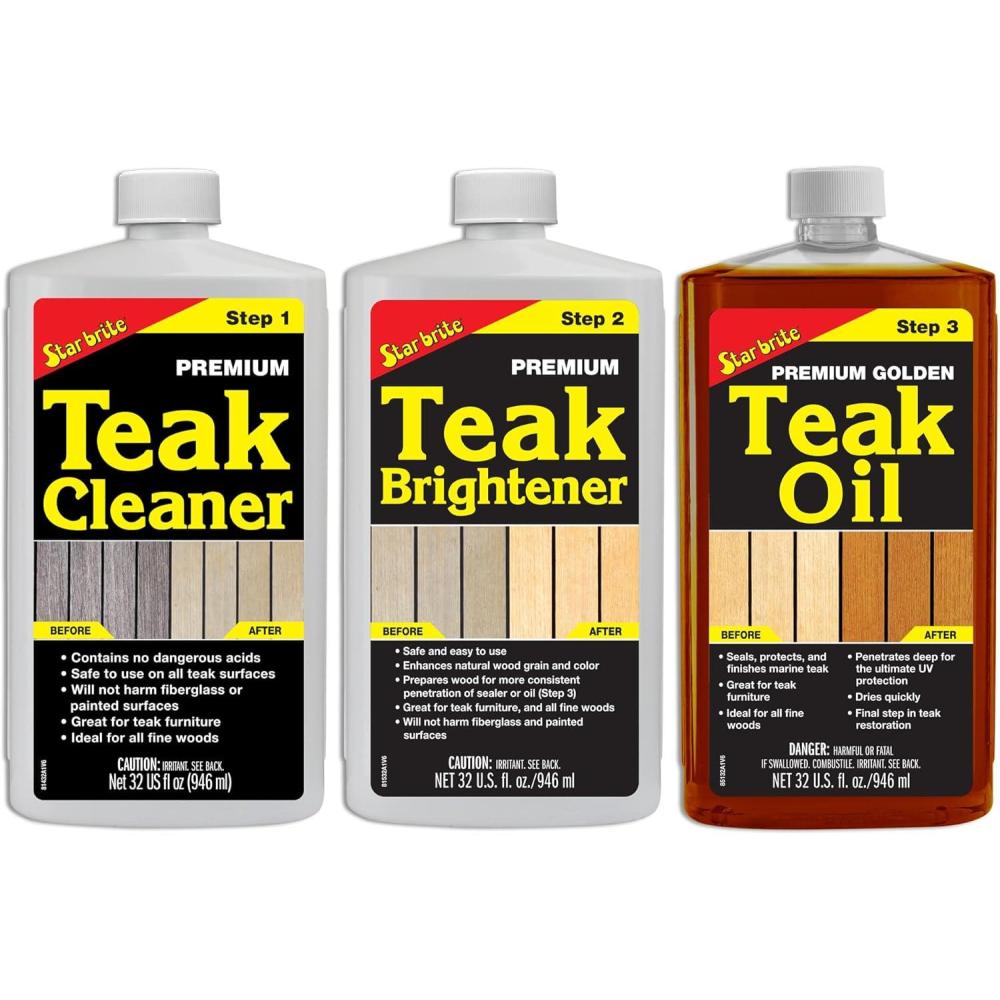 image:imageSTAR BRITE Teak Care 3 Step Kit Teak Cleaner Teak Brightener Teak Oil 16 OZ 08121632 OZ Kit