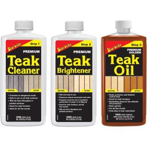 STAR BRITE Teak Care 3 Step Kit – Teak Cleaner + Teak Brightener + Teak Oil – 16 OZ (081216)(16 OZ Kit)