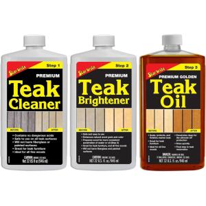 STAR BRITE Teak Care 3 Step Kit – Teak Cleaner + Teak Brightener + Teak Oil – 16 OZ (081216)(32 OZ Kit)
