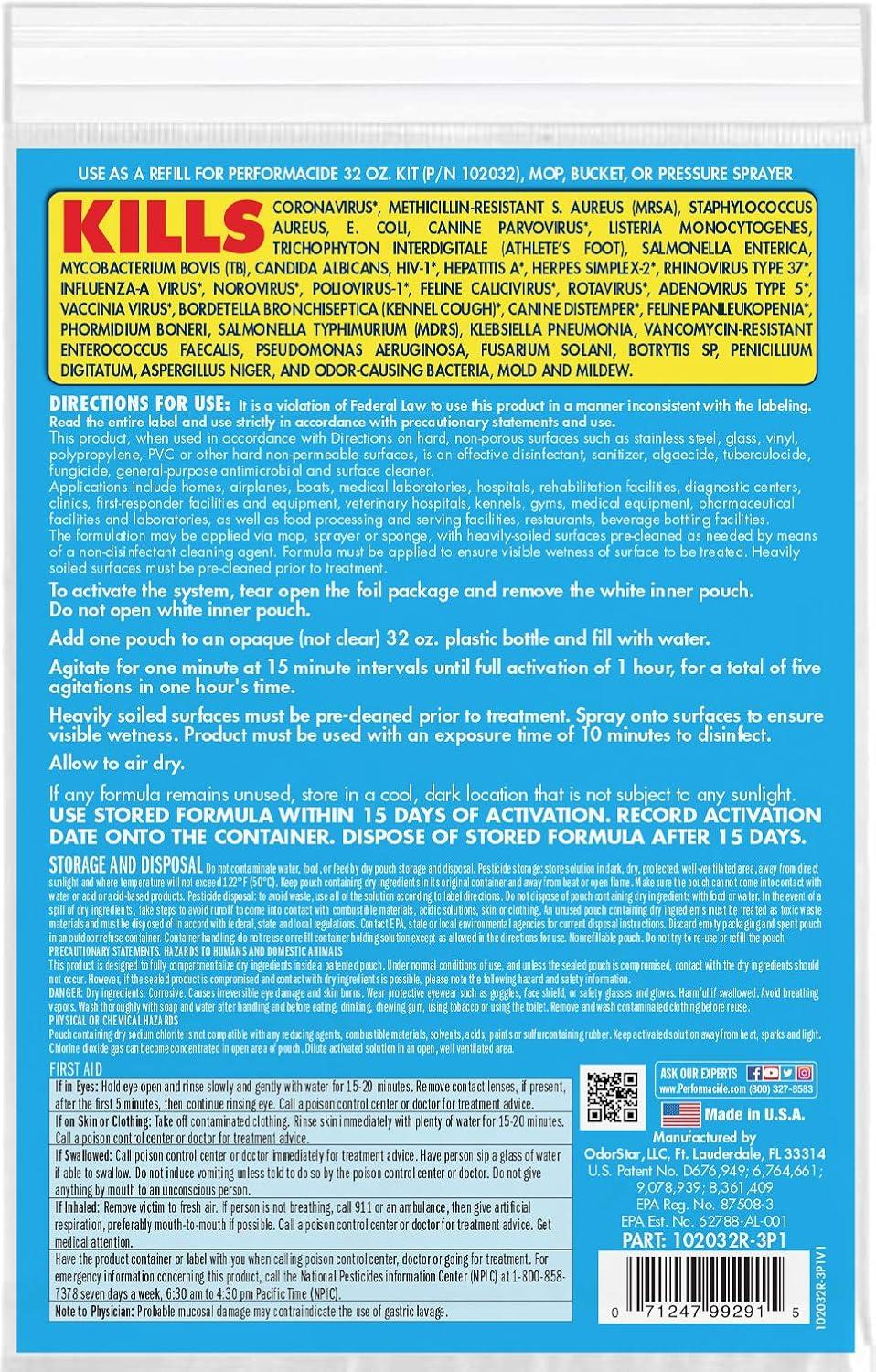 image:imagePerformacide Disinfectant Kills COVID19 Virus in 30 Seconds No Rinse No Wipe No Residue Just Add Water 32 OZ Single Kit 10203232 OZ 3 Pack Refill