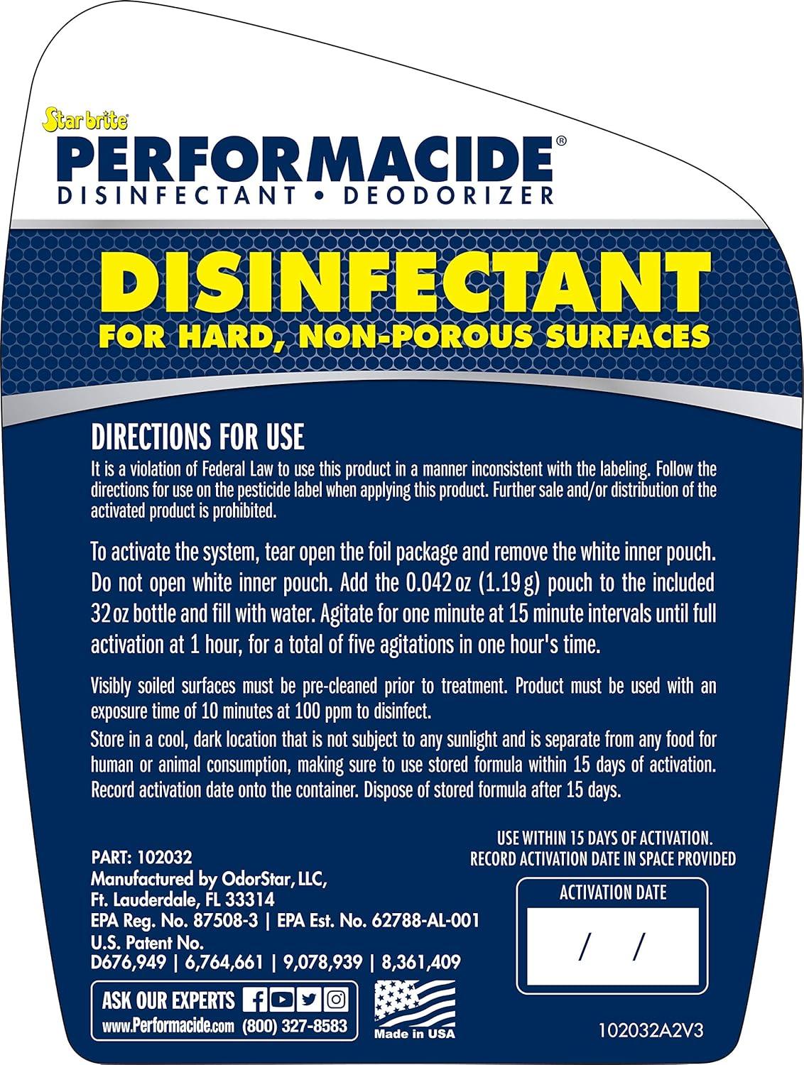 image:imagePerformacide Disinfectant Kills COVID19 Virus in 30 Seconds No Rinse No Wipe No Residue Just Add Water 32 OZ Single Kit 10203232 OZ Starter Kit