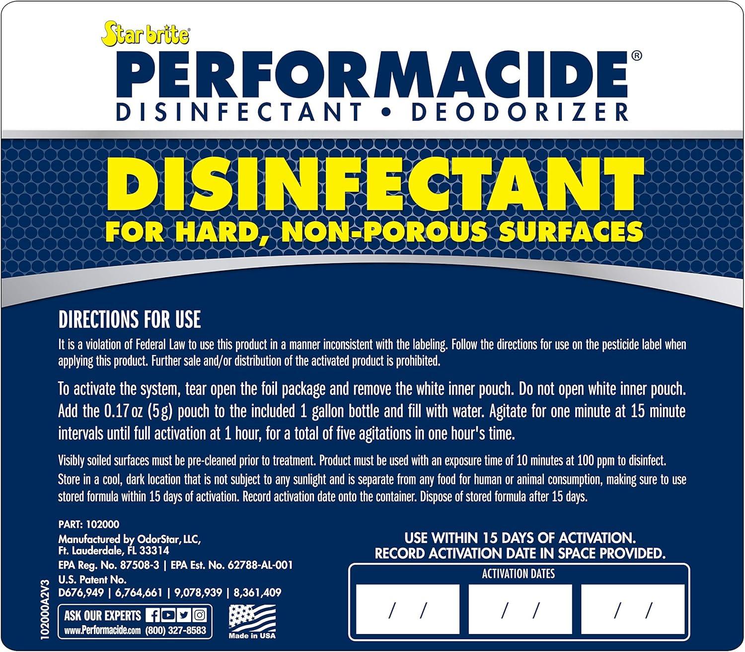 image:imagePerformacide Disinfectant Kills COVID19 Virus in 30 Seconds No Rinse No Wipe No Residue Just Add Water 32 OZ Single Kit 102032Gallon Starter Kit