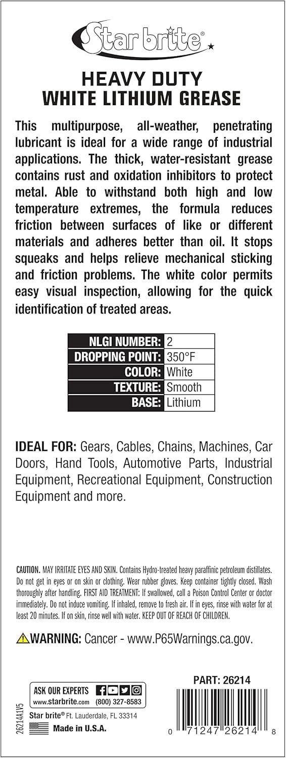 image:imageSTAR BRITE HeavyDuty White Lithium Grease AllWeather HighPerformance Lubricant for Marine Auto and Industrial Applications 14 OZ Cartridge 026214Cartridge
