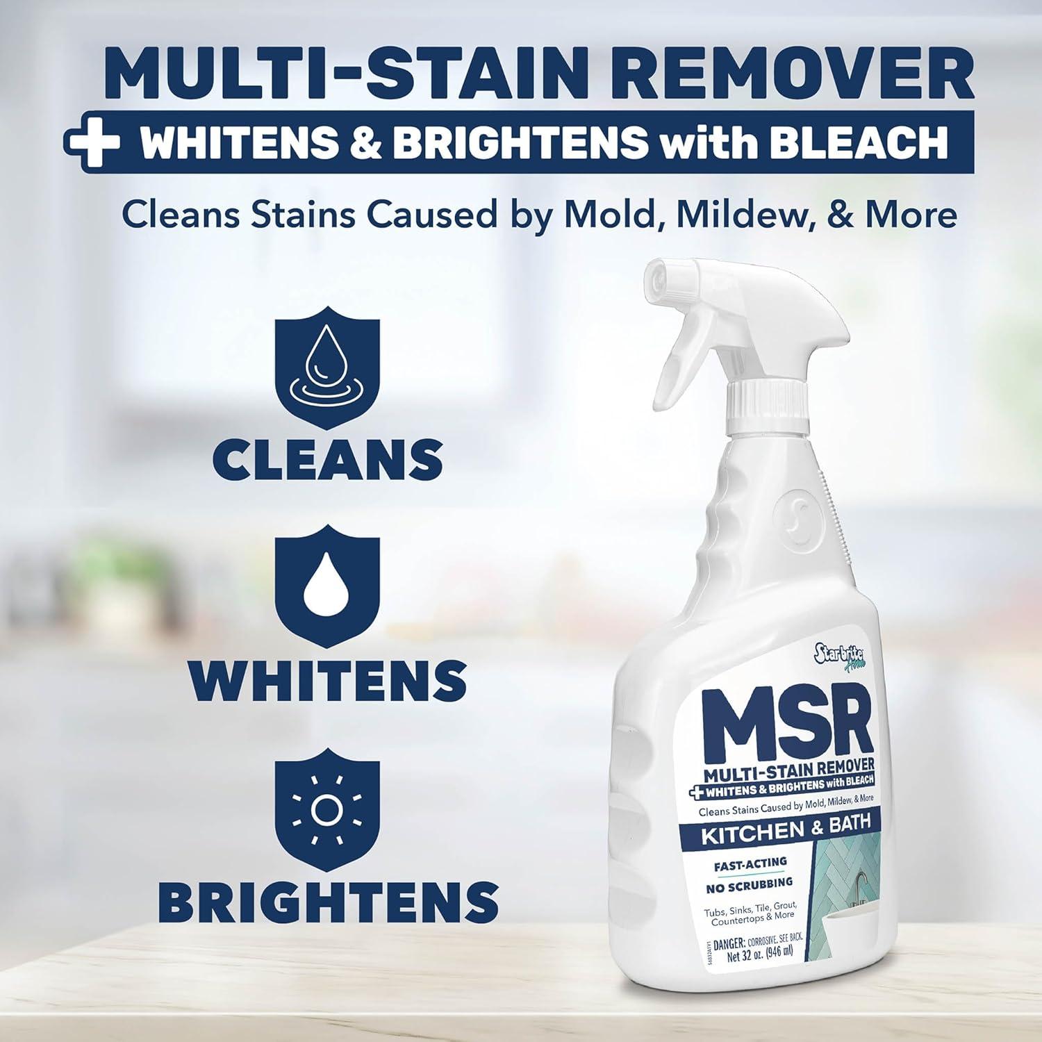 image:imageSTAR BRITE Home MSR MultiStain Remover with Bleach FastActing Cleaner for Kitchen amp Bath Whitens Brightens and Removes Stains and Scum on Grout Tile Sinks and Countertops32 OZ Spray