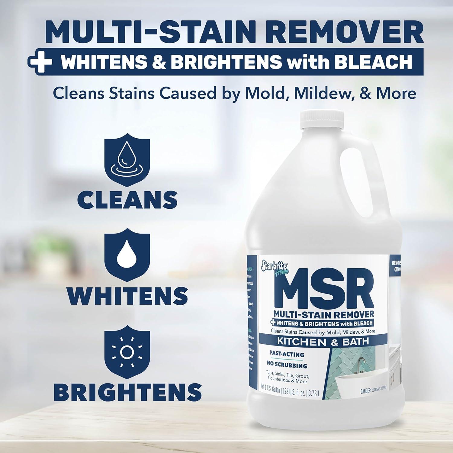 image:imageSTAR BRITE Home MSR MultiStain Remover with Bleach FastActing Cleaner for Kitchen amp Bath Whitens Brightens and Removes Stains and Scum on Grout Tile Sinks and Countertops128 OZ Gallon