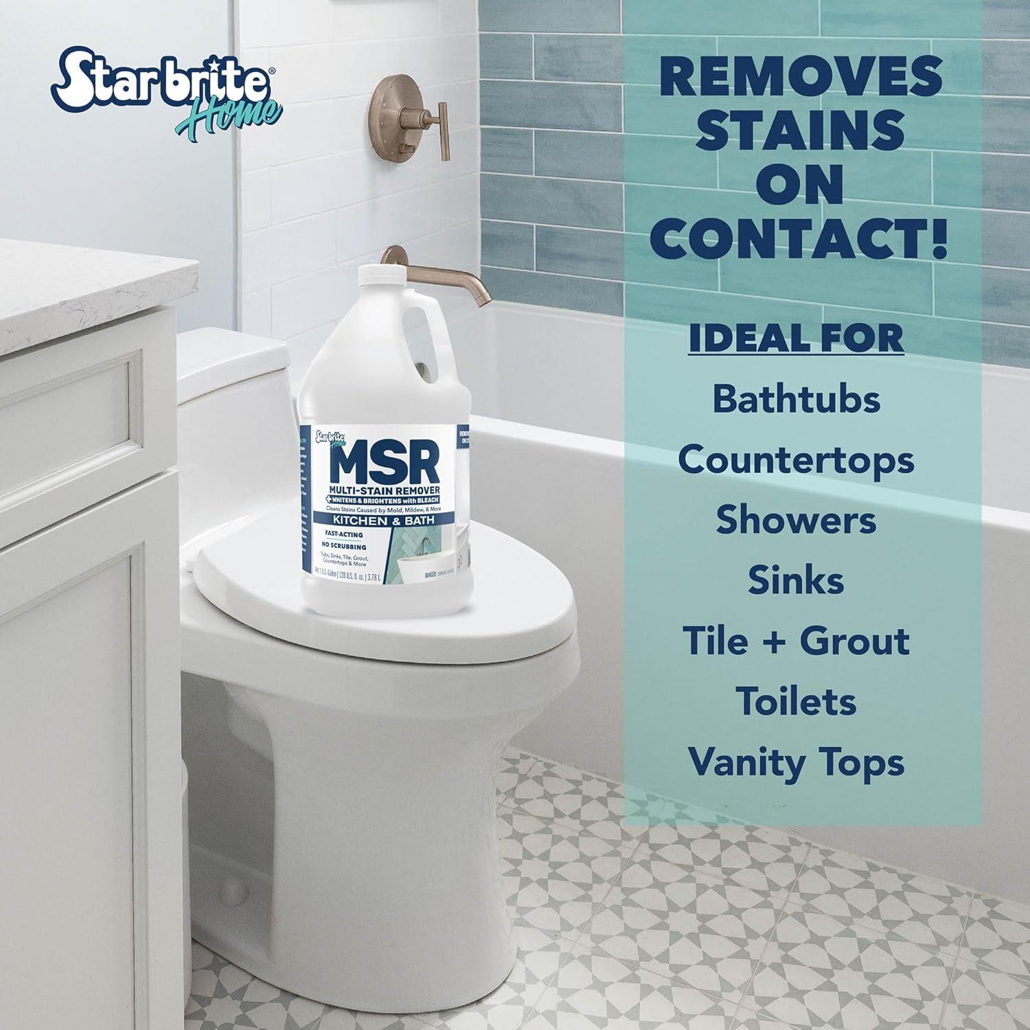 image:imageSTAR BRITE Home MSR MultiStain Remover with Bleach FastActing Cleaner for Kitchen amp Bath Whitens Brightens and Removes Stains and Scum on Grout Tile Sinks and Countertops128 OZ Gallon
