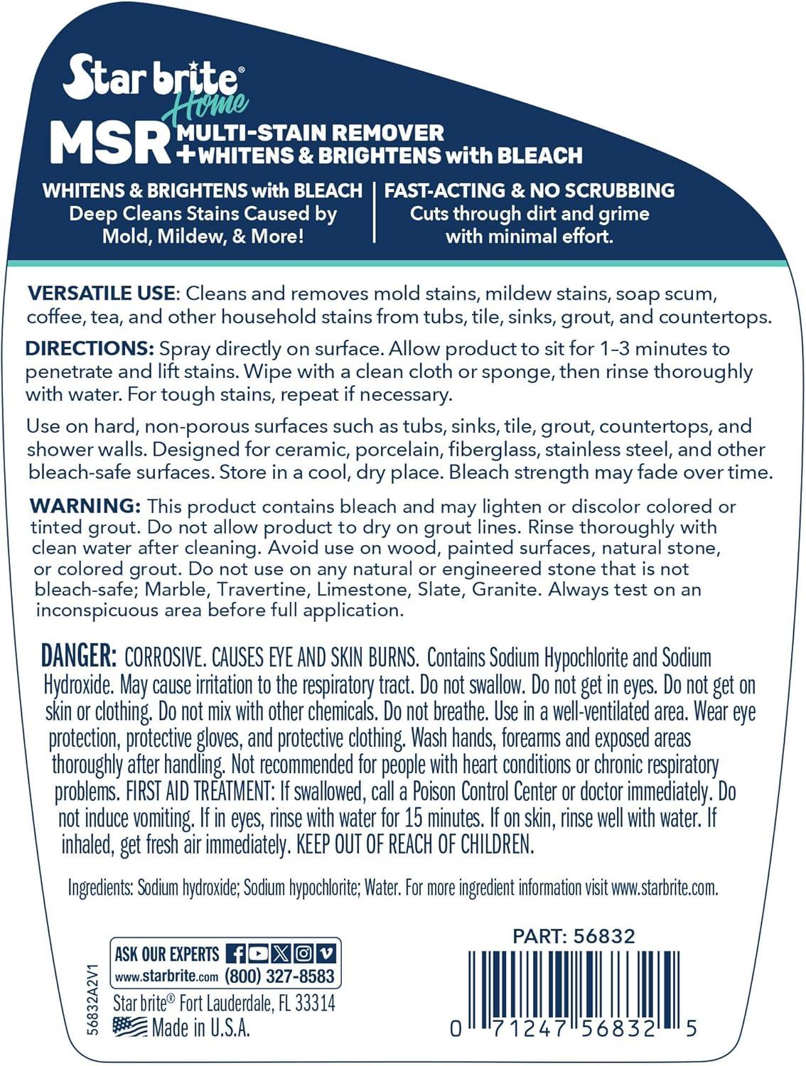 image:imageSTAR BRITE Home MSR MultiStain Remover with Bleach FastActing Cleaner for Kitchen amp Bath Whitens Brightens and Removes Stains and Scum on Grout Tile Sinks and Countertops32 OZ Spray