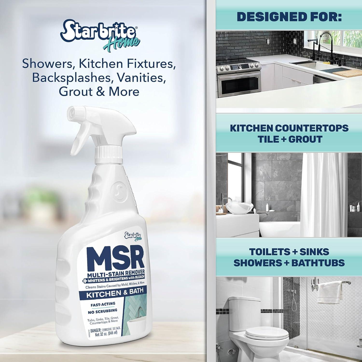 image:imageSTAR BRITE Home MSR MultiStain Remover with Bleach FastActing Cleaner for Kitchen amp Bath Whitens Brightens and Removes Stains and Scum on Grout Tile Sinks and Countertops32 OZ Spray