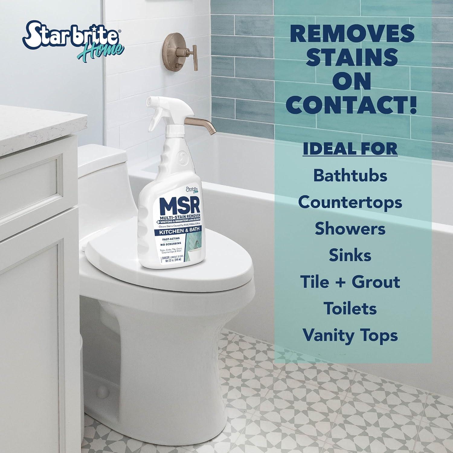 image:imageSTAR BRITE Home MSR MultiStain Remover with Bleach FastActing Cleaner for Kitchen amp Bath Whitens Brightens and Removes Stains and Scum on Grout Tile Sinks and Countertops32 OZ Spray