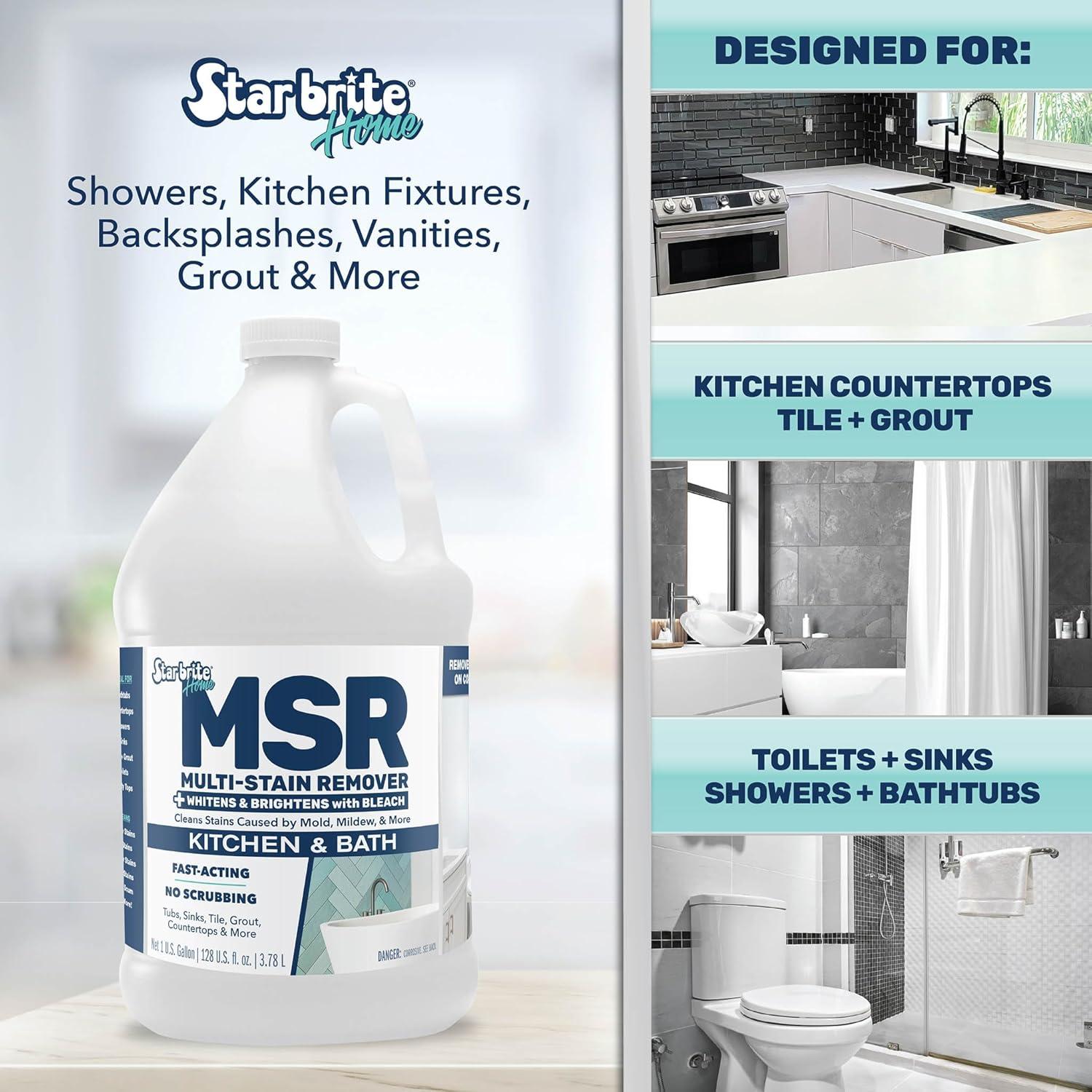 image:imageSTAR BRITE Home MSR MultiStain Remover with Bleach FastActing Cleaner for Kitchen amp Bath Whitens Brightens and Removes Stains and Scum on Grout Tile Sinks and Countertops128 OZ Gallon