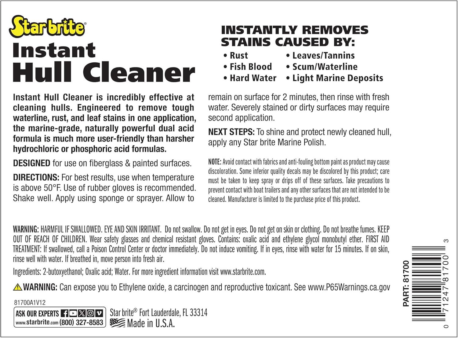image:imageSTAR BRITE Instant Hull Cleaner Easily Remove Stains Scum Lines amp Grime for Boat Hulls Fiberglass Plastic amp Painted Surfaces Wipe On Rinse Off Formula 32 Ounces 081732128 Oz Gallon
