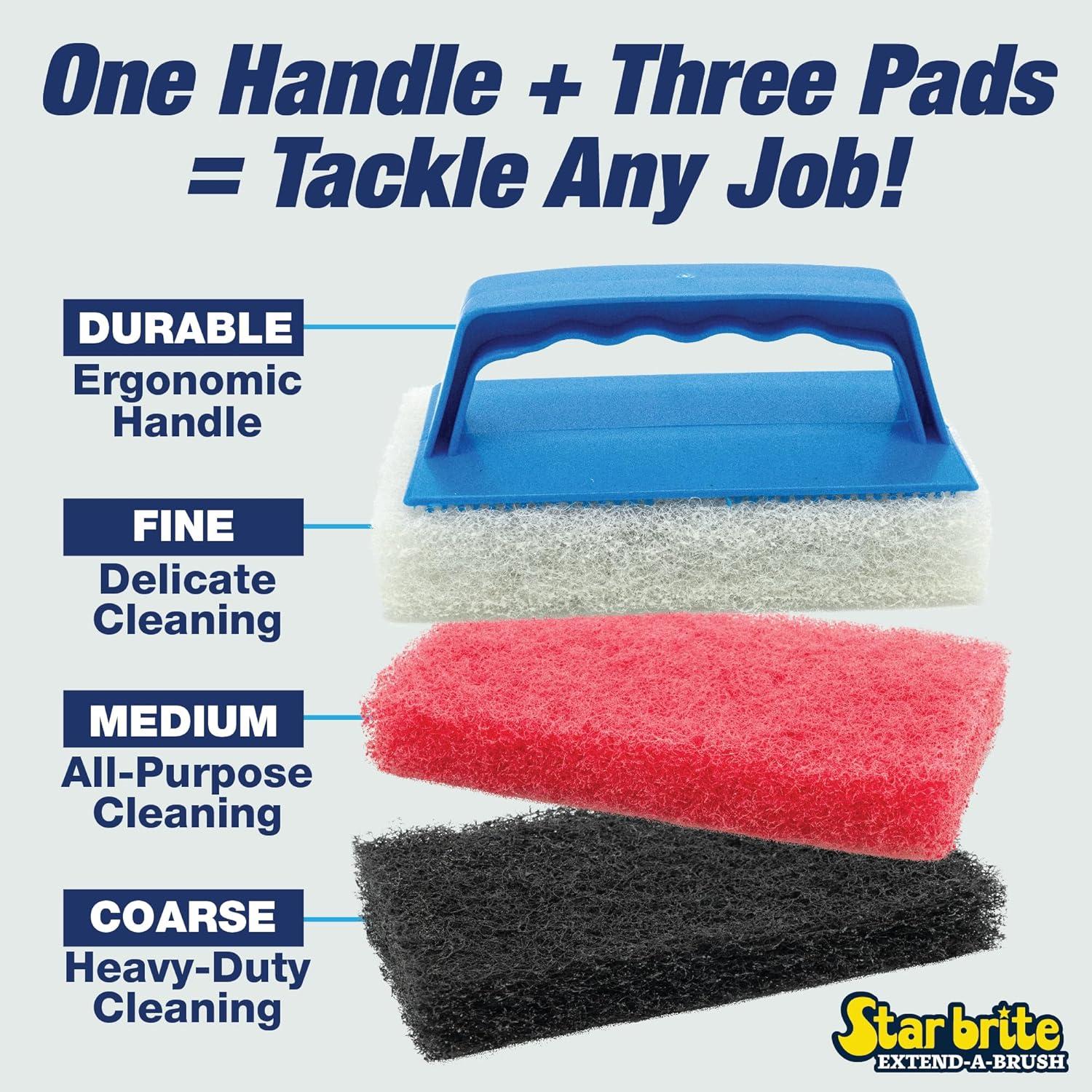 image:imageSTAR BRITE Medium Red Scrub Pad with Interchangeable Handle Versatile Cleaning for Most Tasks Including Aluminum Restoration Teak amp Fine Wood Cleaning Red Medium 040130Kit with 3 Pads