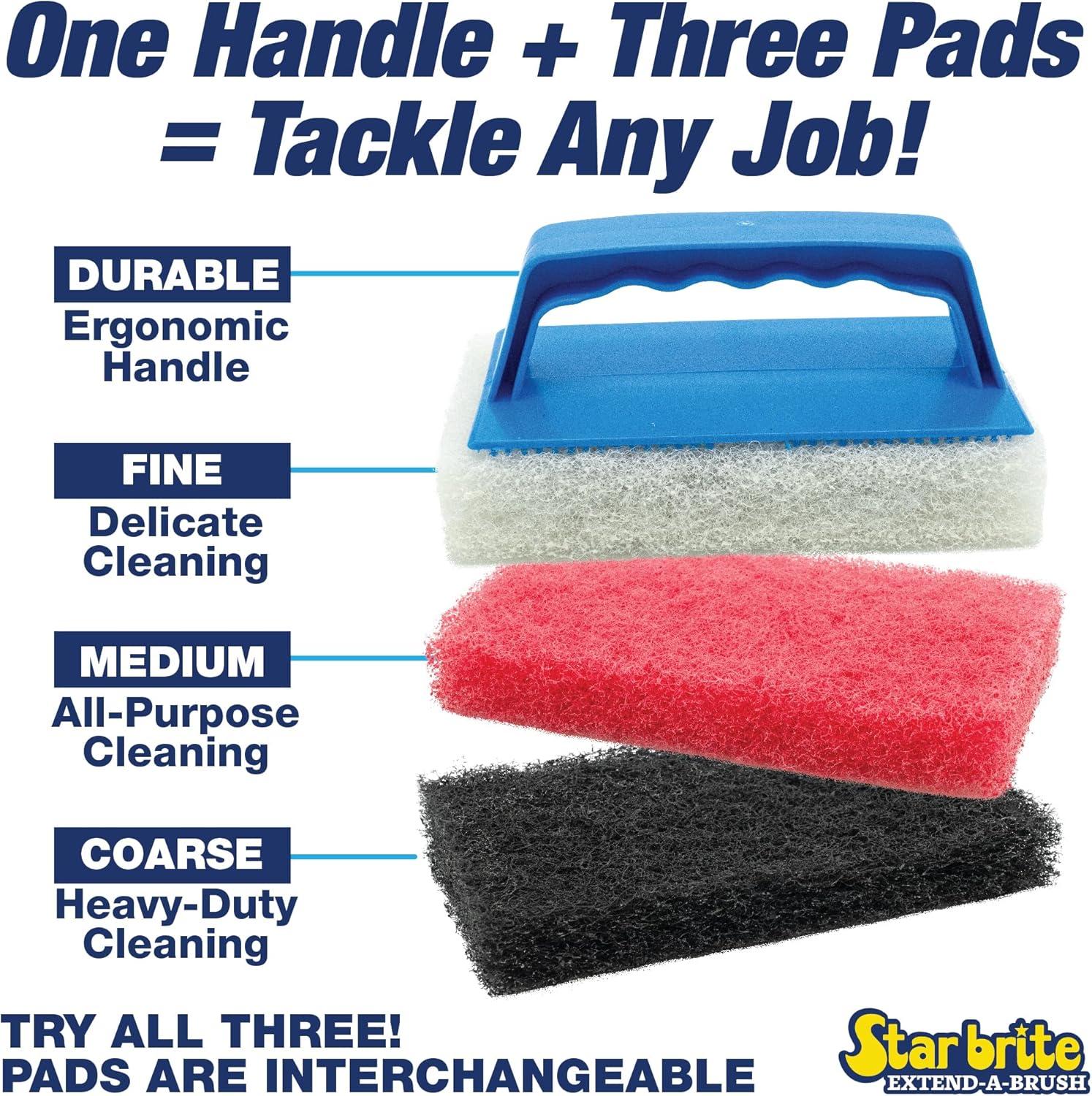 image:imageSTAR BRITE Medium Red Scrub Pad with Interchangeable Handle Versatile Cleaning for Most Tasks Including Aluminum Restoration Teak amp Fine Wood Cleaning Red Medium 040130Coarse Black