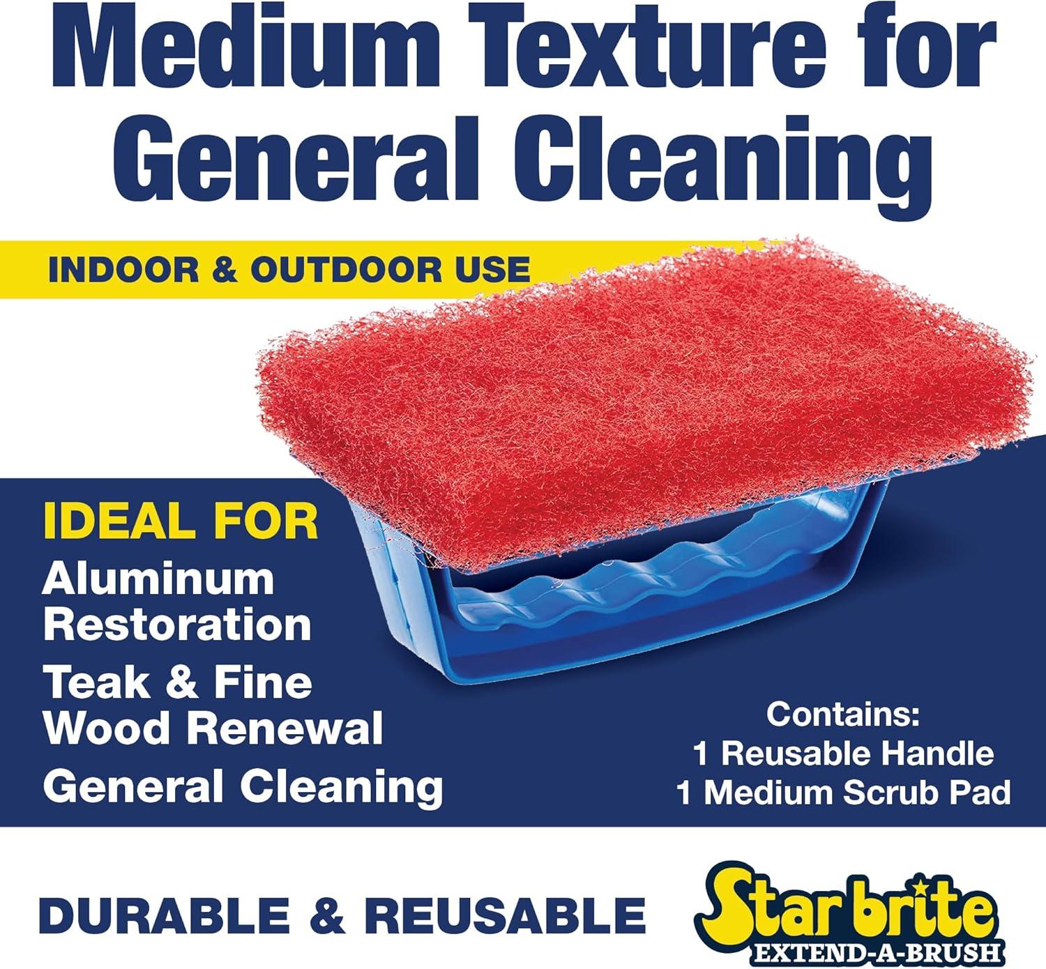 image:imageSTAR BRITE Medium Red Scrub Pad with Interchangeable Handle Versatile Cleaning for Most Tasks Including Aluminum Restoration Teak amp Fine Wood Cleaning Red Medium 040130Medium Red