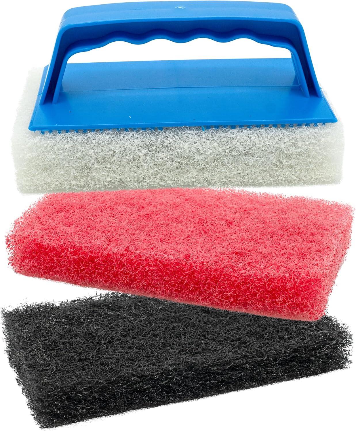 image:imageSTAR BRITE Medium Red Scrub Pad with Interchangeable Handle Versatile Cleaning for Most Tasks Including Aluminum Restoration Teak amp Fine Wood Cleaning Red Medium 040130Kit with 3 Pads