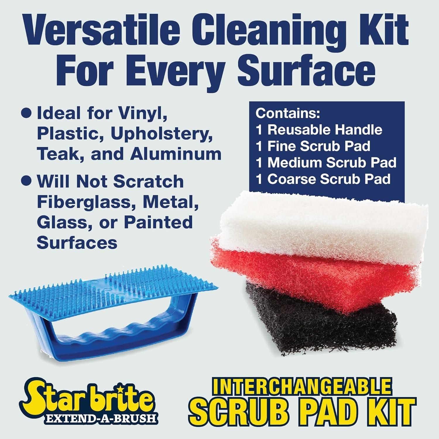 image:imageSTAR BRITE Medium Red Scrub Pad with Interchangeable Handle Versatile Cleaning for Most Tasks Including Aluminum Restoration Teak amp Fine Wood Cleaning Red Medium 040130Kit with 3 Pads