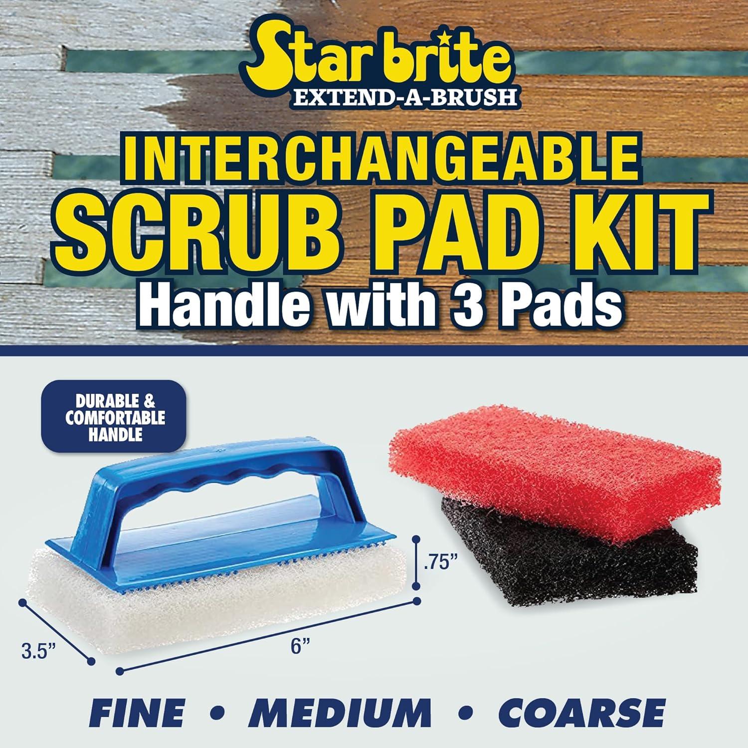 image:imageSTAR BRITE Medium Red Scrub Pad with Interchangeable Handle Versatile Cleaning for Most Tasks Including Aluminum Restoration Teak amp Fine Wood Cleaning Red Medium 040130Kit with 3 Pads