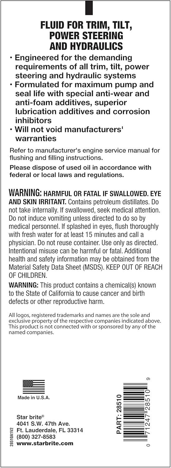 image:imageSTAR BRITE Power Trim amp Tilt Fluid Formulated for Maximum Pump and Seal Life With Special AntiWear AntiFoam Additives Superior Lubrication Additives and Corrosion Inhibitors10 Oz