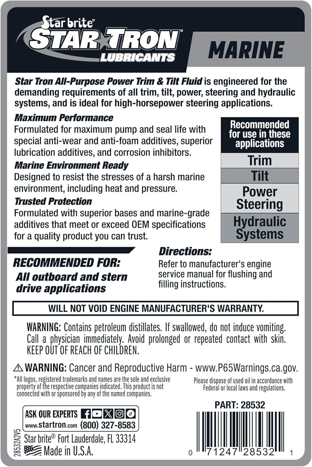 image:imageSTAR BRITE Power Trim amp Tilt Fluid Formulated for Maximum Pump and Seal Life With Special AntiWear AntiFoam Additives Superior Lubrication Additives and Corrosion Inhibitors32 Oz
