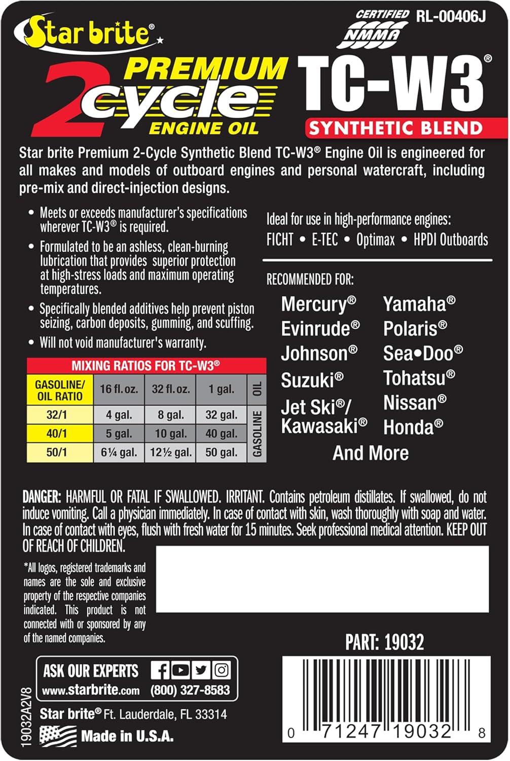 image:imageSTAR BRITE Premium 2Cycle Engine Oil TCW3 HighGrade Synthetic Blend for All 2Stroke Outboard Motors Personal Watercraft amp HighPerformance Engines32 oz