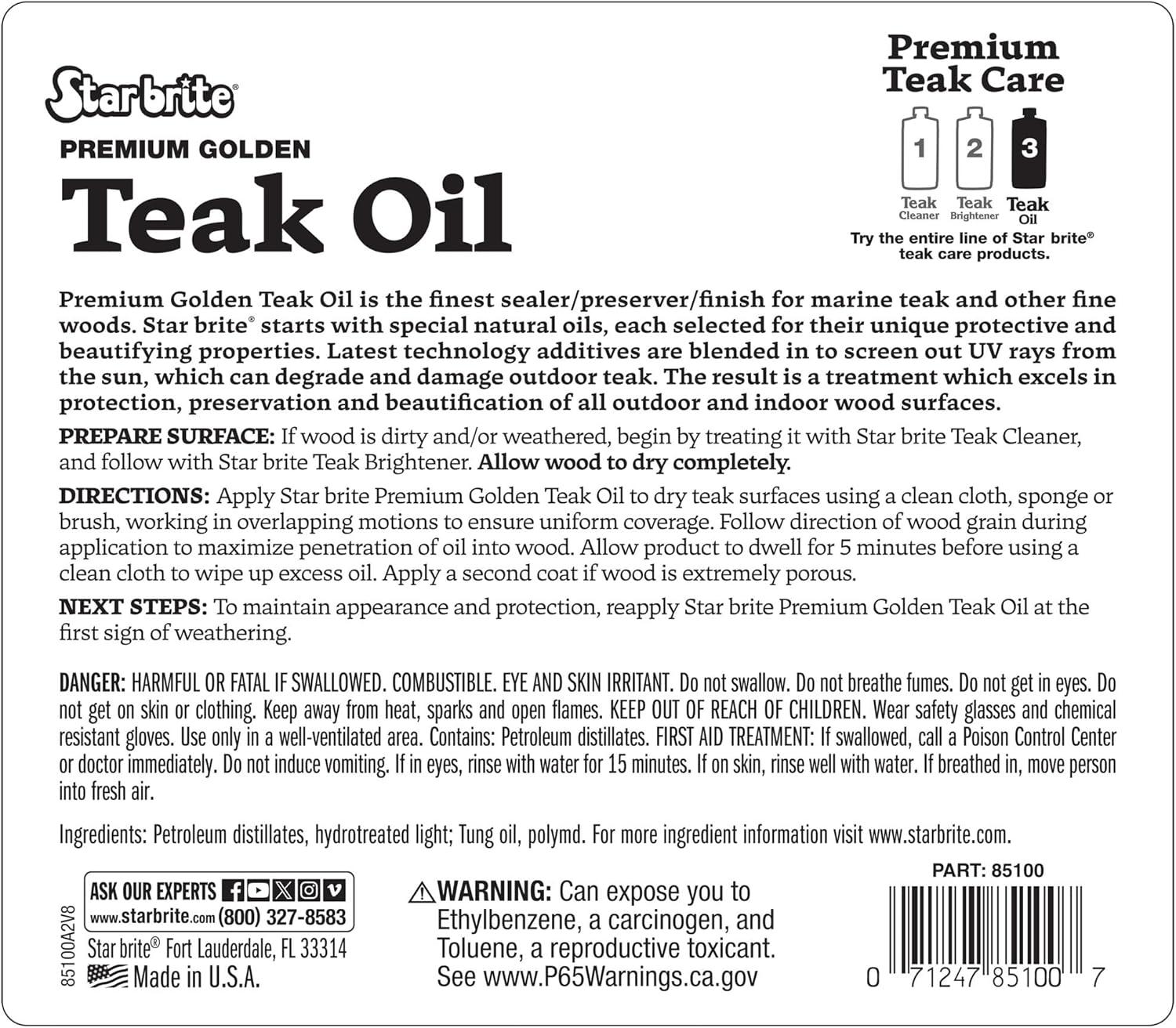 image:imageSTAR BRITE Premium Golden Teak Oil 16 Oz Sealer Preserver amp Finish for Outdoor Teak amp Other Fine Woods 085116PW128 Oz Gallon