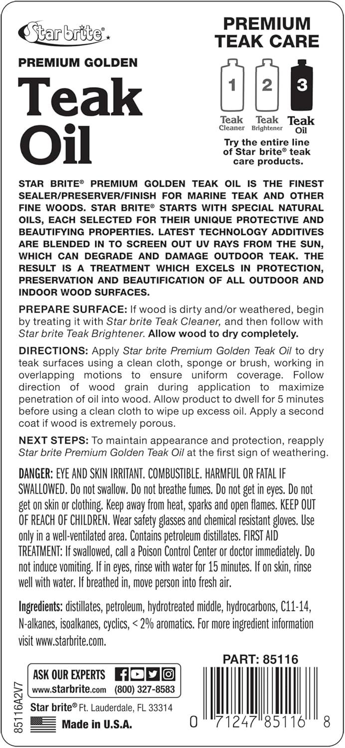 image:imageSTAR BRITE Premium Golden Teak Oil 16 Oz Sealer Preserver amp Finish for Outdoor Teak amp Other Fine Woods 085116PW16 Ounce