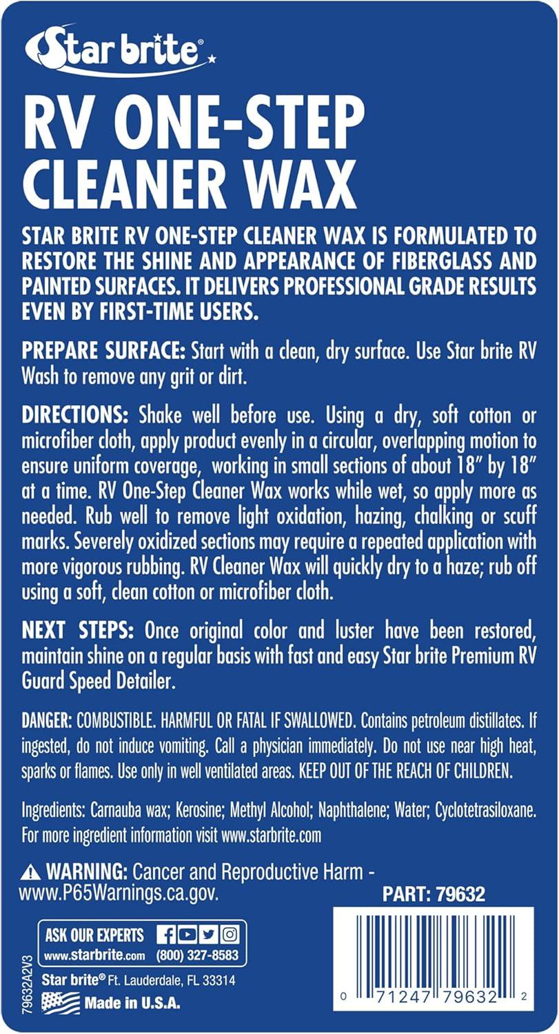 image:imageSTAR BRITE Premium RV One Step Cleaner Wax Cleans Protects amp Enhances RVs Restores Color amp Shine UV Inhibitors Ideal for Scuff Marks Use by Hand or Buffer