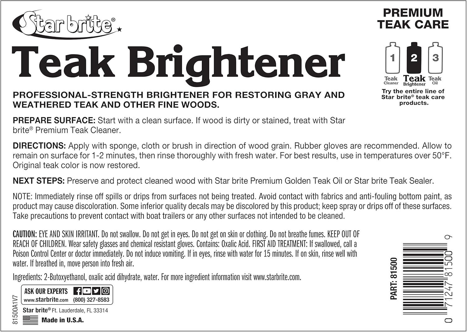 image:imageSTAR BRITE Premium Teak Brightener Enhances Natural Wood Grain amp Restores Tone amp Color While Preparing for a More Consistent Application of Teak Oil Sealer or Stain128 Oz Gallon