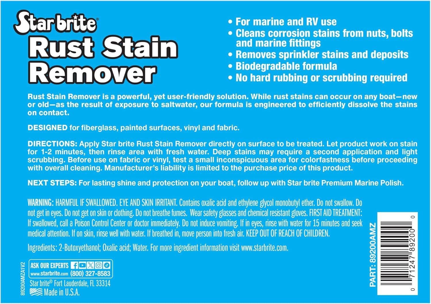 image:imageSTAR BRITE Rust Stain Remover Spray Instantly Dissolve Corrosion Stains on Fiberglass Vinyl Fabric Metal amp Painted Surfaces Also Removes Sprinkler Stains 22 Ounces 089222SSSpray 1 Gallon 128 oz
