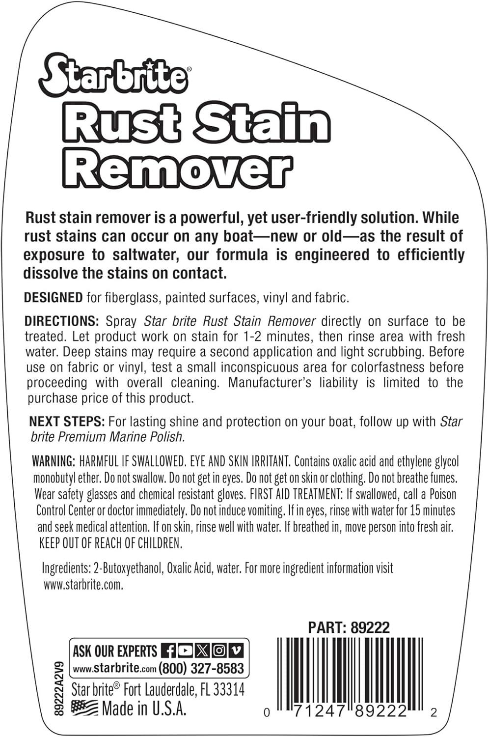 image:imageSTAR BRITE Rust amp Corrosion Stain Remover FastActing Spray for Fiberglass Vinyl Fabric Metal amp Painted Surfaces Also Removes Sprinkler Stains 22 OZ 089222P22 oz Standard Packaging