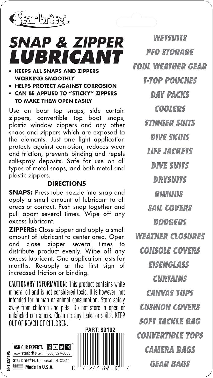 image:imageSTAR BRITE Snap amp Zipper Lubricant Clear Nonstaining for Clothes Jeep Tops Wetsuits Dive Suits Gear Bags Coolers Biminis Cushion Covers amp More 175 OZ 089102
