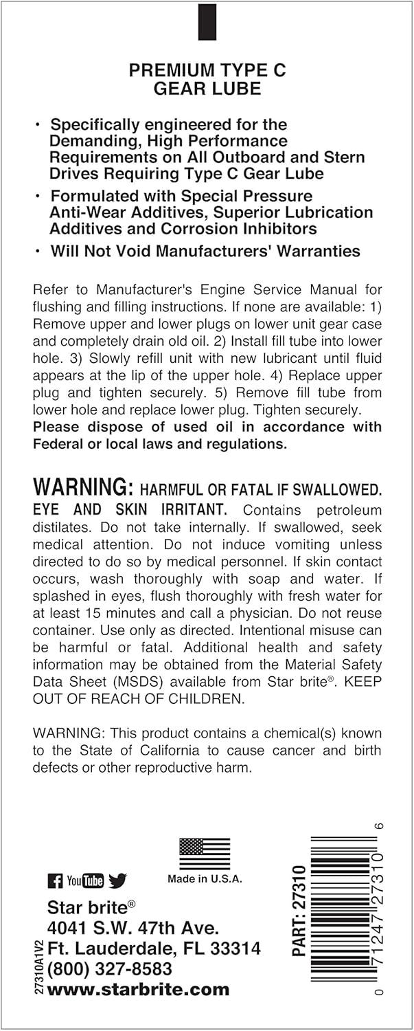 image:imageSTAR BRITE Star Tron Premium Full Synthetic Gear Lube SAE 75W90 MarineGrade API GL5 Certified10 Oz Tube