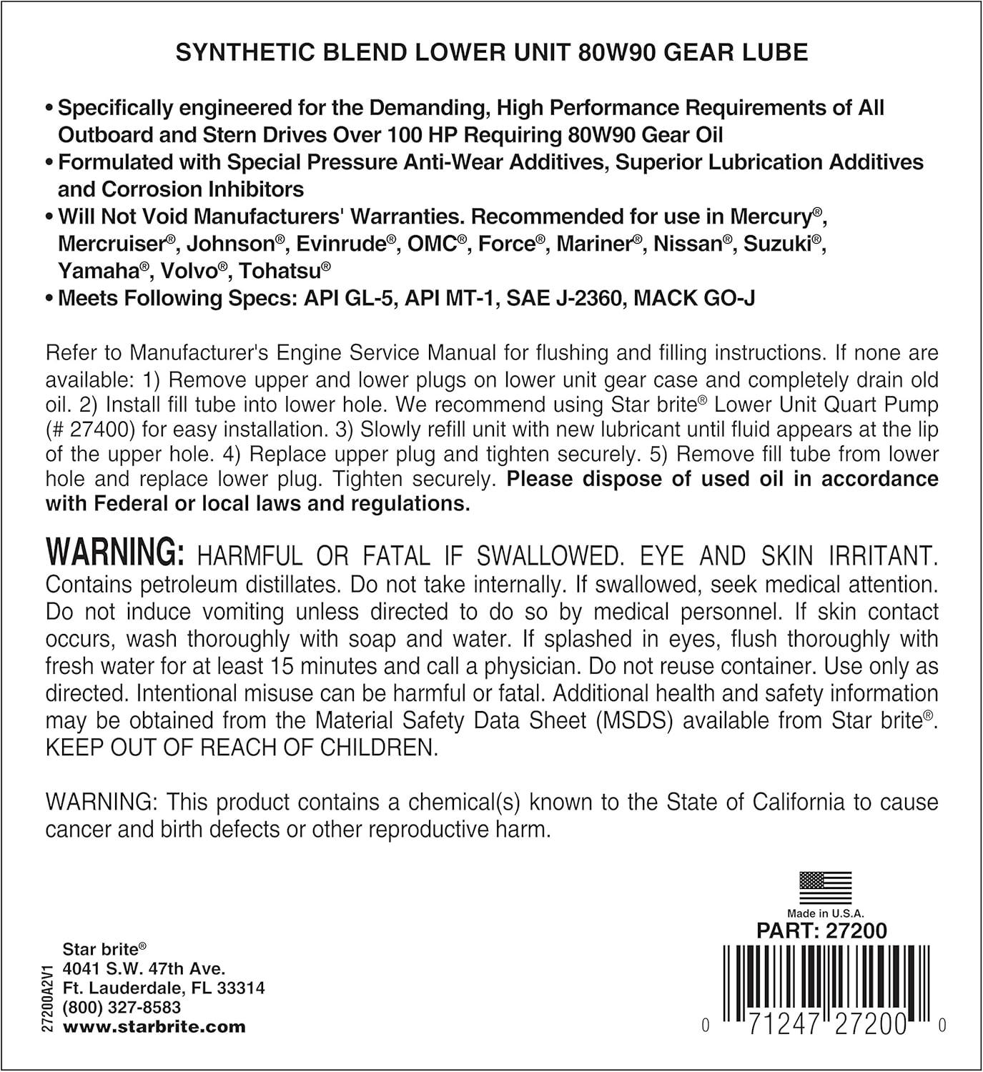 image:imageSTAR BRITE Star Tron Premium Full Synthetic Gear Lube SAE 75W90 MarineGrade API GL5 Certified128 Oz Gallon