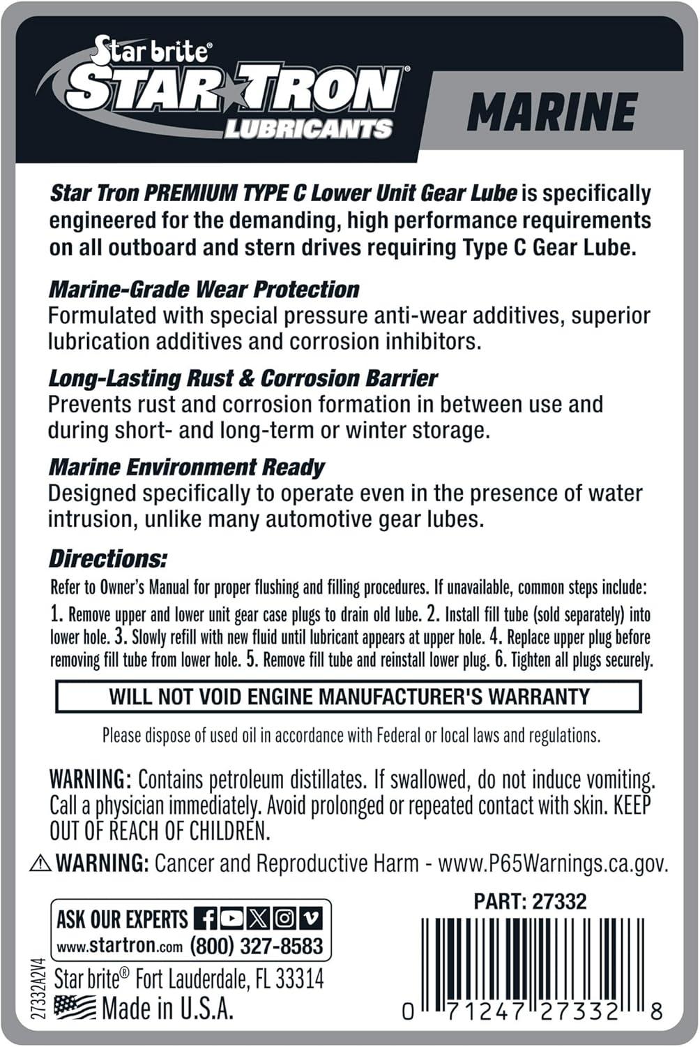 image:imageSTAR BRITE Star Tron Premium Full Synthetic Gear Lube SAE 75W90 MarineGrade API GL5 Certified32 Oz Quart