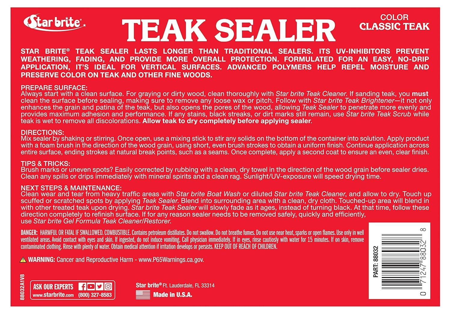 image:imageSTAR BRITE Teak Sealer No Drip No Splash Formula OneCoat Durable Protection for All Fine Woods Perfect for Outdoor Furniture amp Marine Use Classic Teak 32 OZ 088032Classic