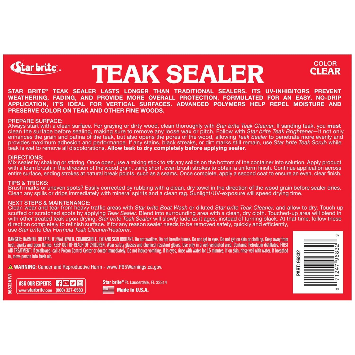 image:imageSTAR BRITE Teak Sealer No Drip No Splash Formula OneCoat Durable Protection for All Fine Woods Perfect for Outdoor Furniture amp Marine Use Classic Teak 32 OZ 088032Clear