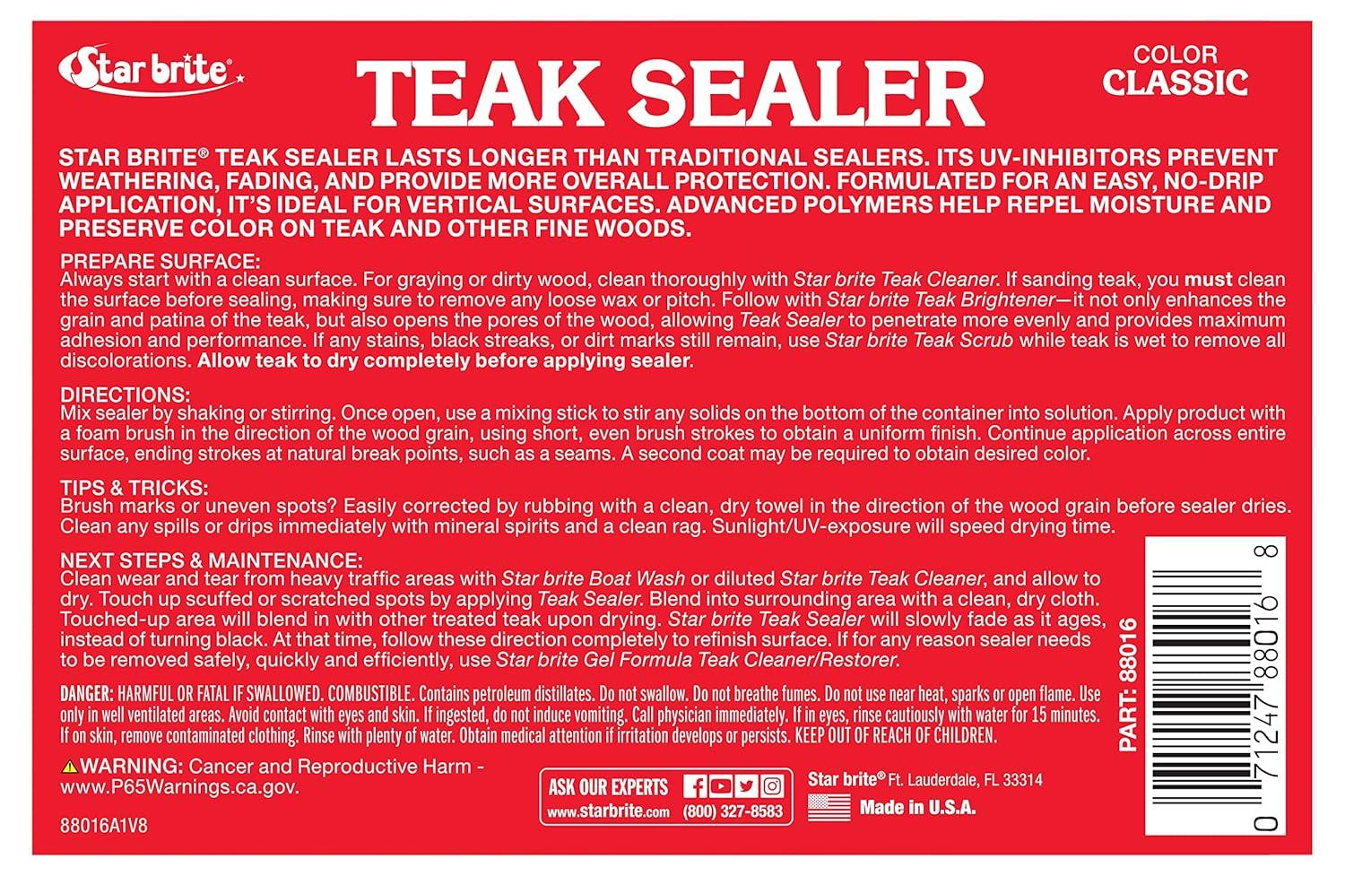 image:imageSTAR BRITE Teak Sealer No Drip No Splash Formula OneCoat Durable Protection for All Fine Woods Perfect for Outdoor Furniture amp Marine Use Classic Teak 32 OZ 088032Multicolor