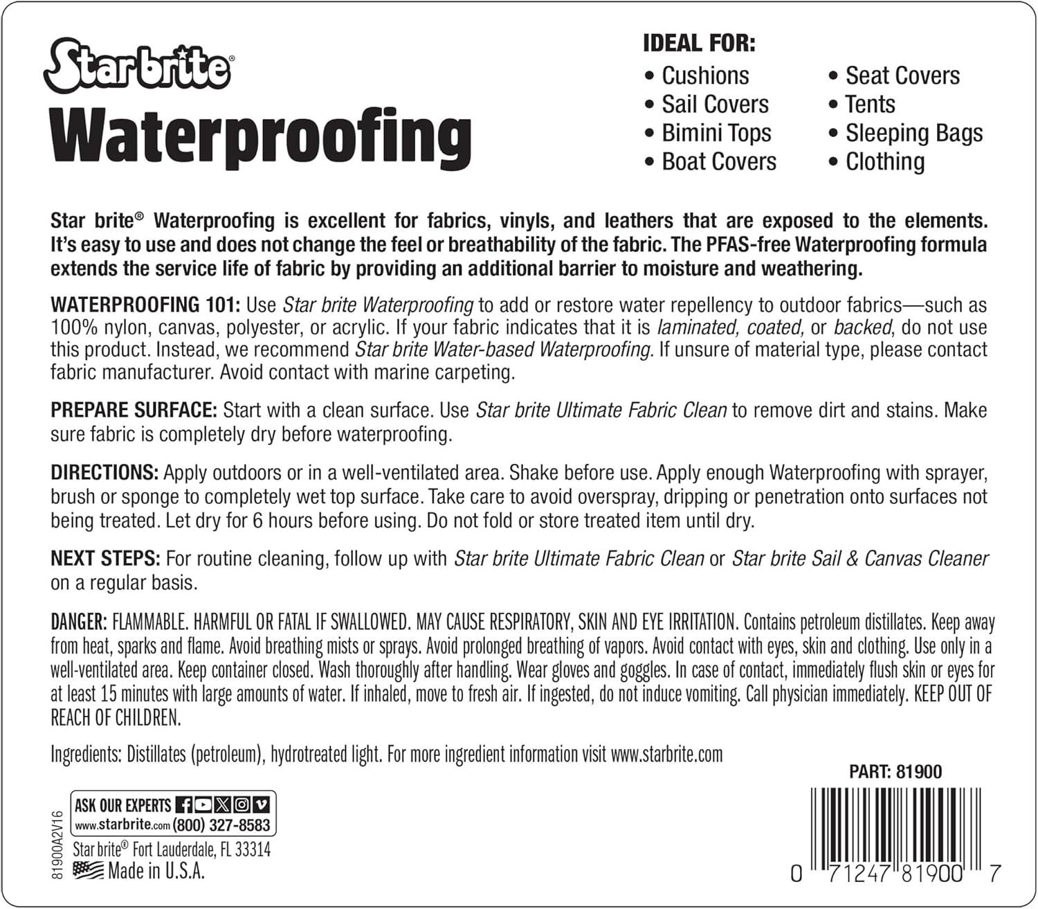 image:imageSTAR BRITE Waterproofing Spray Waterproofer Stain Repellent UV Protection for Boat Covers Car Covers Bimini Tops Tents Jackets Backpacks Boots Awnings Patio Covers amp More128 Oz Waterproofing Gallon