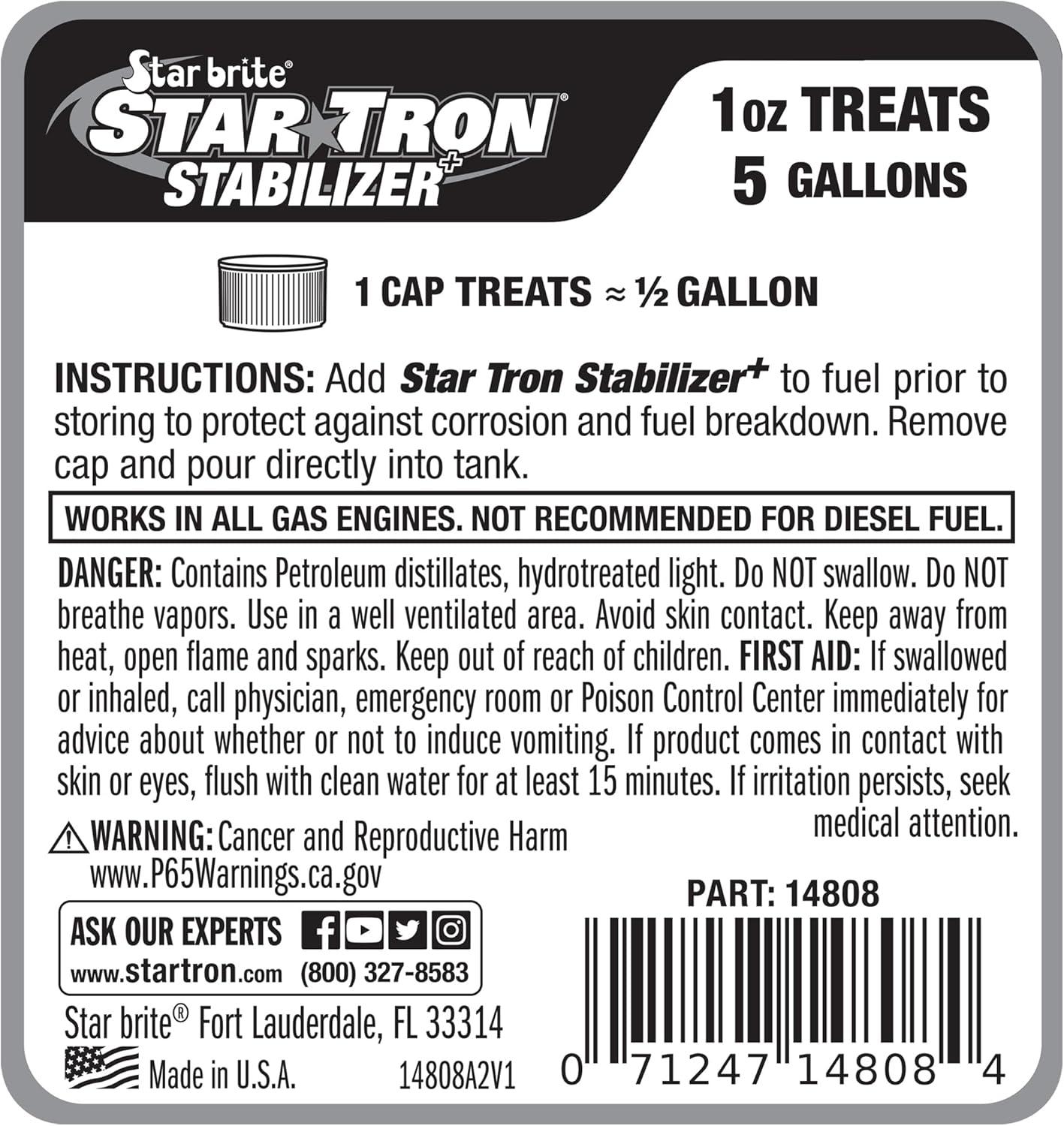 image:imageStar Tron Stabilizer Fuel Storage amp Corrosion Protection Treats 40 Gallons of Gas Ideal for Motorcycles Boats Lawn Equipment Classic Cars 8 OZ Treats 40 Gallons 0148088 OZ Treats 40 Gallons